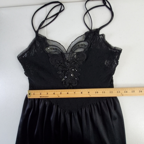 Vintage Cinema Etoile Beaded Slip Dress Size M Black Mesh Lace Sequin Retro Glam - Picture 10 of 16